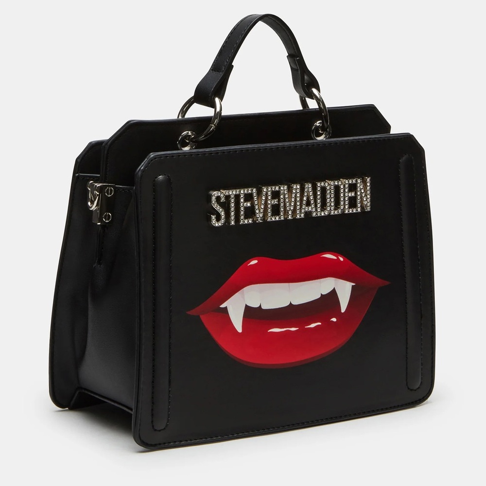 Steve Madden Black Bag with Red Lip Vampire Design
